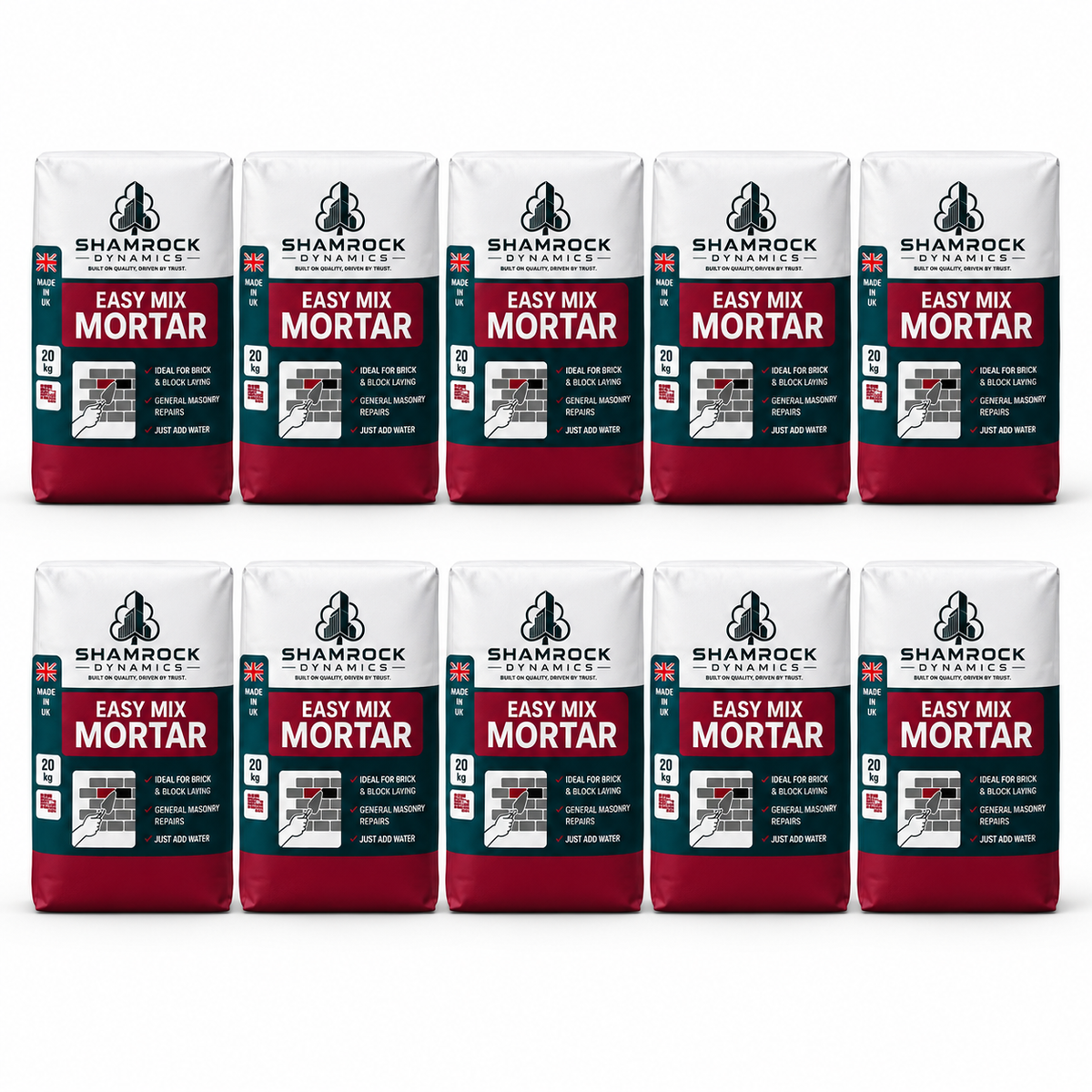 Shamrock Dynamics Easy Mix Mortar – Pre-Blended Mortar for Bricklaying, Pointing & Repairs